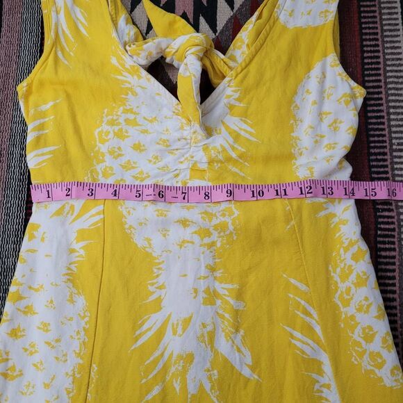 Anthropologie Maeve Yellow White Pineapple Midi Dress Sz 6 Rayon Linen Vacation - Picture 10 of 11